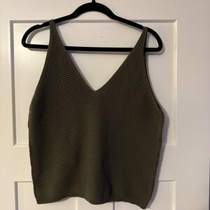 Express Deep V-Neck Olive Tank Top